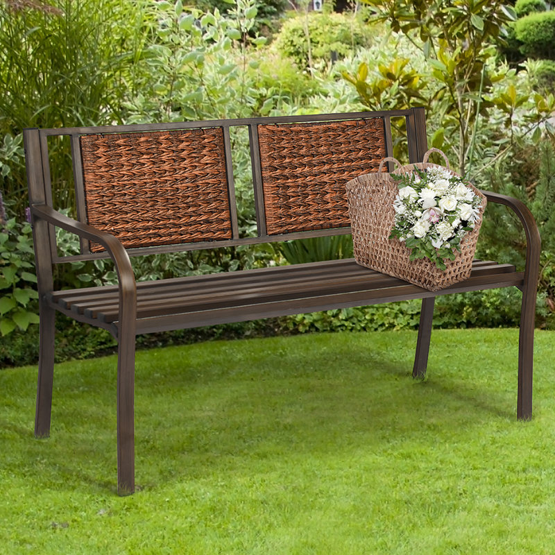 Red Barrel Studio® Aasmin Steel/Rattan Garden Bench & Reviews | Wayfair